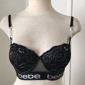 BEBE Underwire Metallic Lace Push Up Bustier Bras Logo Chains Padded Various